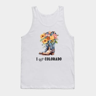 I Love Colorado Boho Cowboy Boots with Flowers Watercolor Art Tank Top